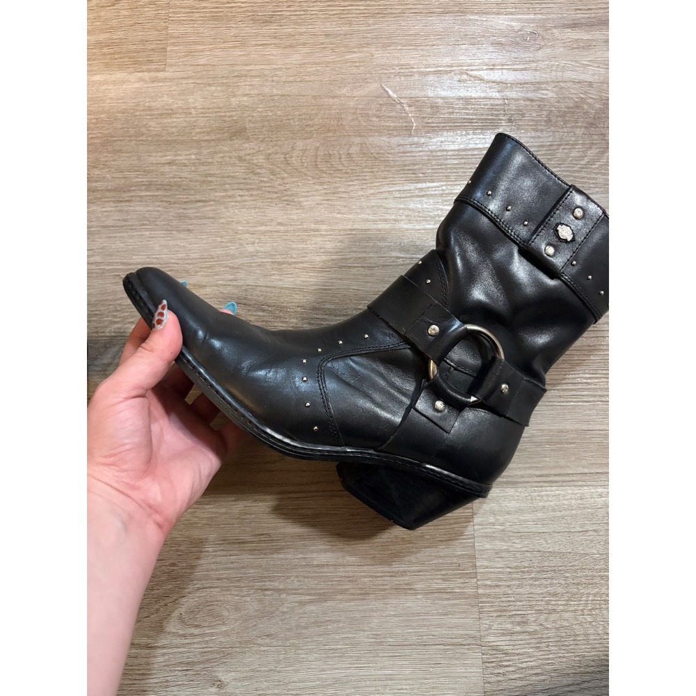 Harley-Davidson Womens Black Leather Studded Harness Pointed Toe Boots 8.5 84378 - Picture 7 of 9